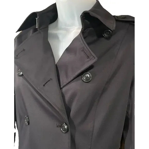 Cole Haan Double Breasted Trench Coat Women's Size 4 Black Satin Lined Classic - Picture 10 of 16
